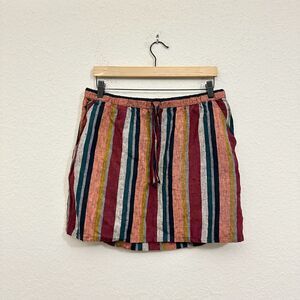 GARNET HILL Essential Linen Pull-On Skirt Mini in Harvest Stripe